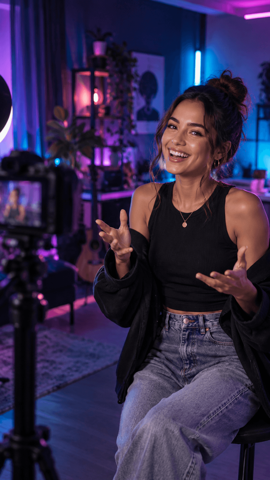 A Tikki creator recording in a colorful studio